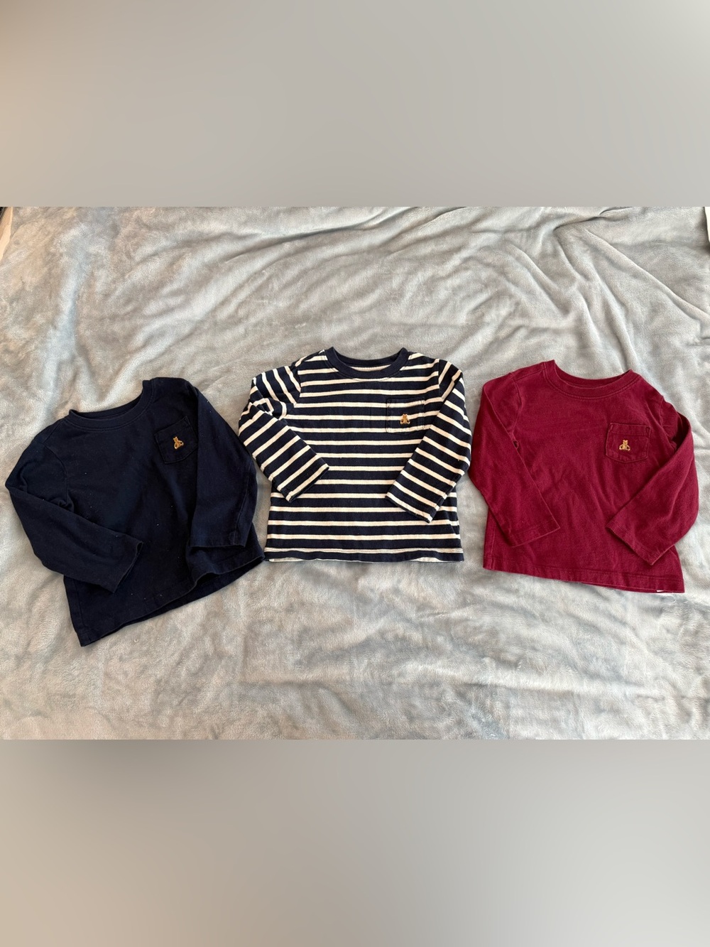 Baby Gap Long Sleeve Tee with Bear Patch - Navy, Striped Navy/White, Burgundy